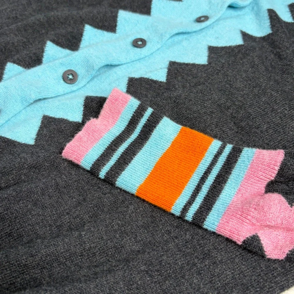 Zaket & Plover Womens XS Colorblock Zigzag Cardigan Sweater Grey Blue Pink Mod